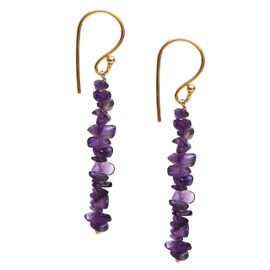 Gempires Natural Purple Amethyst Chips Earring February Birthstone Jewelry Dangling Earrings For s (Amethyst (Gold))