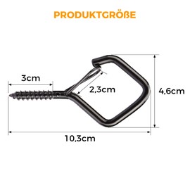 MOGADEE® Pack of 10 Screw Hooks M6 Black Screw Hooks with Safety Hooks for Screwing Ceiling Hooks Hook Screws for Hanging Plant Baskets Christmas Decoration Christmas Lights