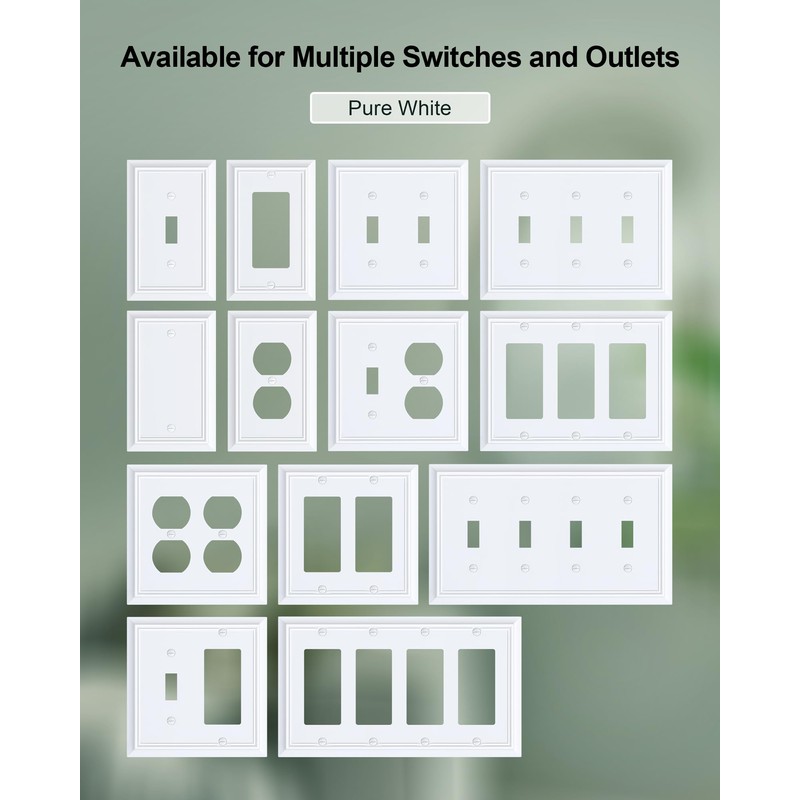 4-Pack Decorator Wall Plate Cover, Pure White Decorative Switch Plates