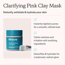 MDacne Clarifying Clay Face Mask - Deep Pore Detox with Australian Pink Clay - Detoxifying, Exfoliating & Brightening - Reduce Skin Redness & Irritation for Sensitive Acne-Prone Skin (3 Pack)