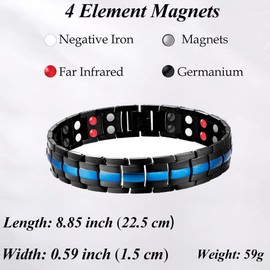 Vicmag Men Magnetic Bracelets Titanium Steel Magnet Bracelet Ultra Strength Double Row 3500 Gauss Wristband Brazaletes with Adjustment Tool & Jewelry Gift Box (Blue 4 Elements)