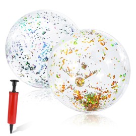 Pack of 2 Inflatable Water Balls, Inflatable Glitter Water Balls, Beach Ball, 40 cm Inflatable Beach Balls, Swimming Ball, Water Ball for Beach Balls, Pool Party, Applies to Christmas