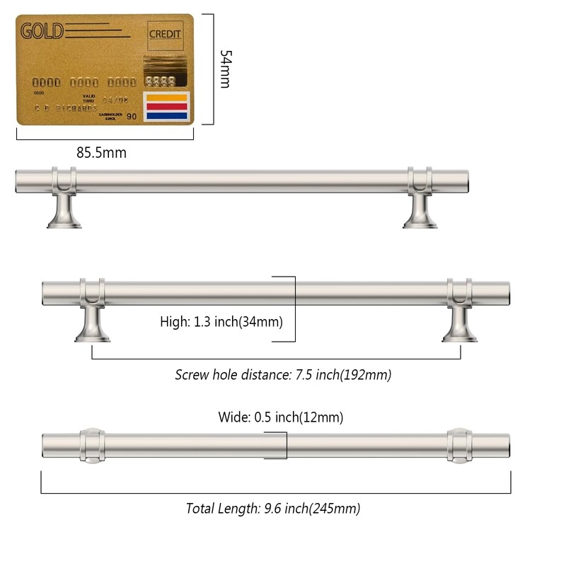 Amerdeco 10 Pack Brushed Satin Nickel Cabinet Pulls 7.5 Inch(192MM)