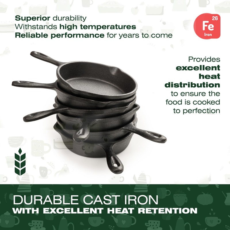 KUHA Small Cast Iron Skillet Set | Pre-Seasoned Mini Cast
