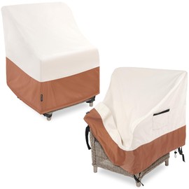 bespeur Waterproof Patio Chair Covers 2 Pack,Heavy Duty 600D Oxford Outdoor Swivel Chair Covers Furniture Cover for Adirondack Deck Chairs，Fits 35" W x 38" D x 31" H,Beige & Brown