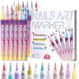 12 Colores Nail Art Marker, Bolígrafo para Decoración de Uñas 3D | Con Punta de 0,5 MM, De Secado Rápido, Adecuado para Pintar, Hacer Garabatos, Decoración de Uñas y Diseño de Uñas DIY