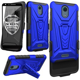 Ailiber Case Compatible with Wiko Ride(W-U300), Cricket Icon (U304)/Radiant Core(U304AA)/Cricket Vision 2(U304AC) Case Holster with Screen Protector, Swivel Belt Clip Case with Kickstand Cover-Blue