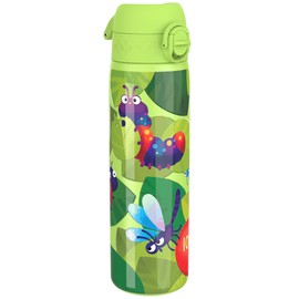 Ion8 Steel Water Bottle, 600 ml/20 oz, Leak Proof, Easy to Open, Secure Lock, Dishwasher Safe, Flip Cover, Fits Cup Holders, Carry Handle, Durable, Metal Water Bottle, Raised Print, Bugs Life Design