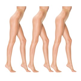 PENTI 3 Pairs 5 Den Ultra Sheer Pantyhose | Barely-There Transparent Women's Tights | Seamless with Breathable Gusset (US, Alpha, Medium, Regular, Regular, Nude)