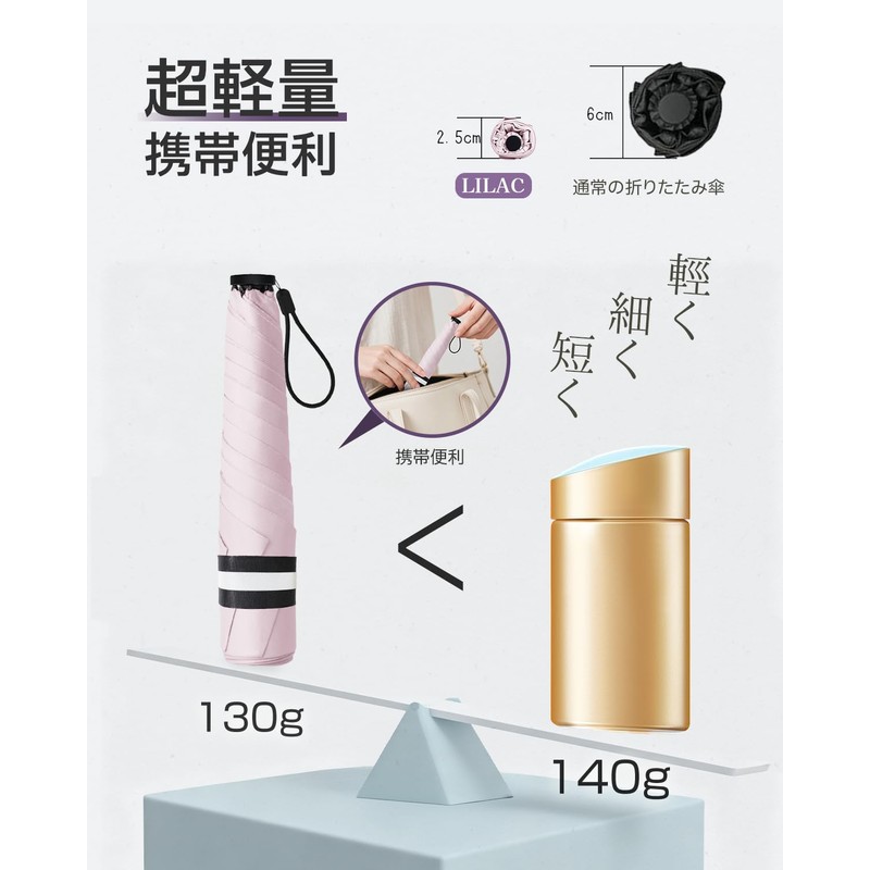 Lilac Folding Umbrella, Cherry blossom color, 55 cm