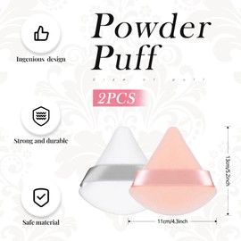 Patelai 2 Pcs Powder Puff Makeup Puff Triangle Powder Puff Soft Powder Sponge Reusable Triangle Sponges with Strap for Loose Powder Cosmetic Foundation Wet Dry Makeup (White, Nude)