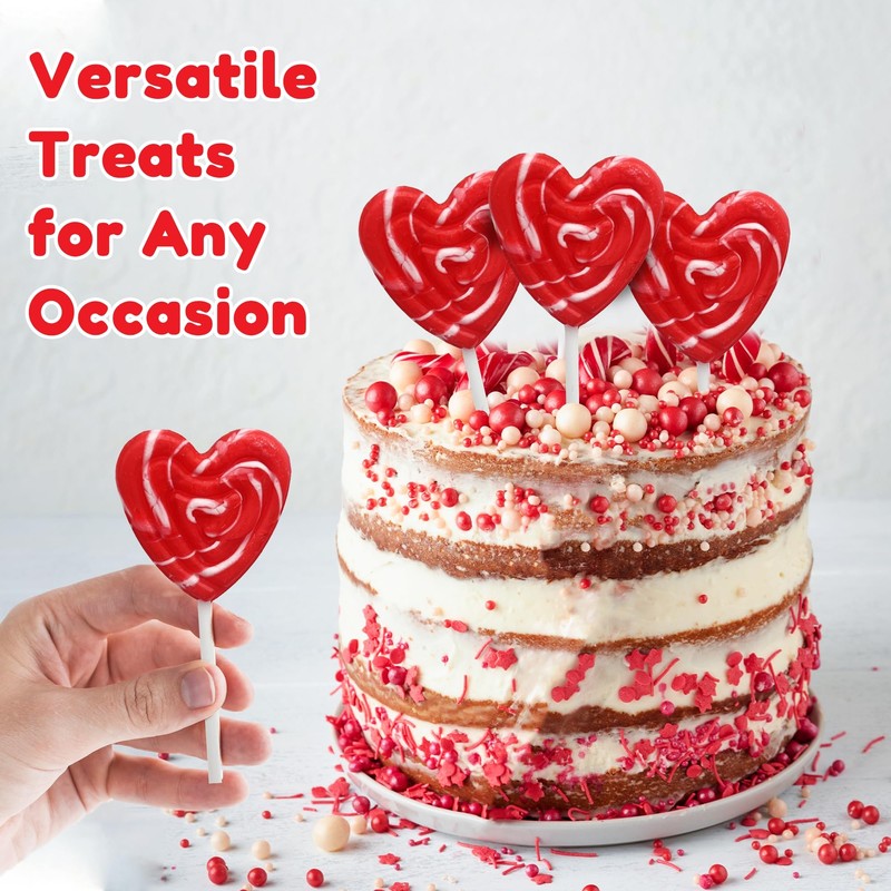 Red Heart Swirl Lollipops - 24 Candy Suckers Individually Wrapped