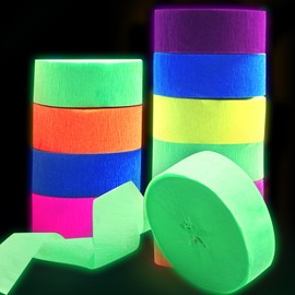 DIY House Glow in The Dark Party Streamers, Neon Colors, UV Blacklight Reactive, 6 Count
