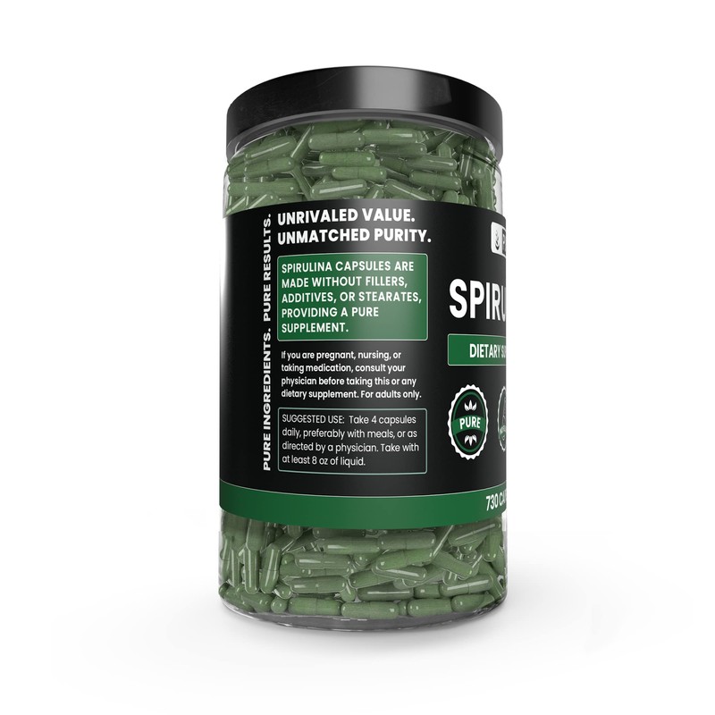 PURE ORIGINAL INGREDIENTS Spirulina (730 Capsules) No Magnesium Or Rice
