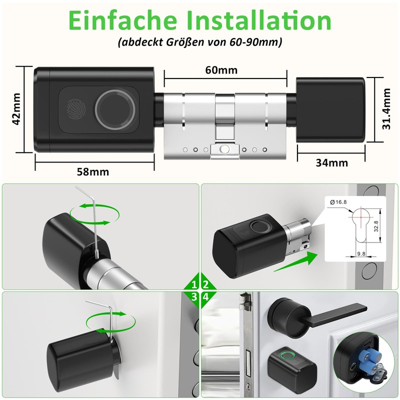 FITNATE Fingerprint Smart Lock, Electronic Door Lock, Front Door Lock,