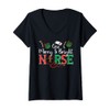 Women's One Merry Bright Nurse Christmas Scrub Top V-Neck T-Shirt,
