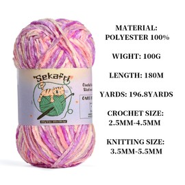 3 Pack of 300g (590yds) Fuzzy Chenille Yarn for Crocheting,Fluffy Amigurumi Crochet Yarn for DIY Craft/Hat/Clothes, Soft Velvet Baby Blanket Yarn（3 Pinkish Purple）