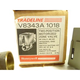 Honeywell Tradeline V8343A 1018 Two Position Motorized Zone Valve, NEW, RARE!!!