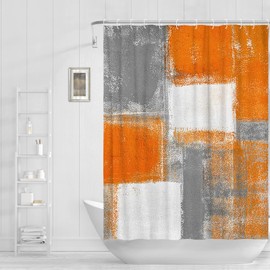 Abaysto Burnt Orange Grey Geometry Shower Curtain Lightweight Shower Curtains Modern Art Artwork Waterproof Shower Curtains Set with Hooks Retro Bathroom Decor