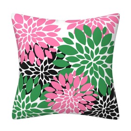 AHAHM Pink Green Black Dahlia Floral Throw Pillows Farmhouse Decorative Throw Pillow Case Indoor Outdoor Cushion Cover Spring Summer Pillowcase for Couch Living Room Bedroom 18 x 18 Inch Set of 2
