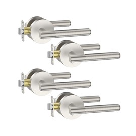 Asidrama 4 Pack Privacy Brushed Nickel Door Handles, Door Lever with Door Knobs Indoor for Bedroom or Bathroom, Heavy Duty Door Handles Interior with Locks for Left Right Sided Doors