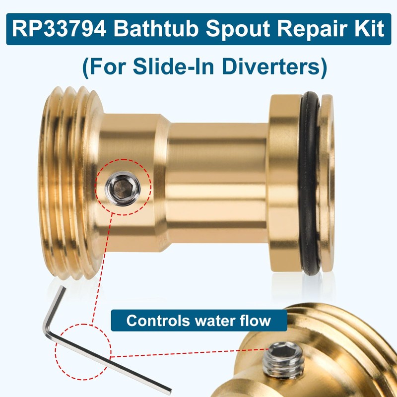 lasuroa Brass Tub Spout Adapter, RP33794 Slip-On Diverter Repair Kit