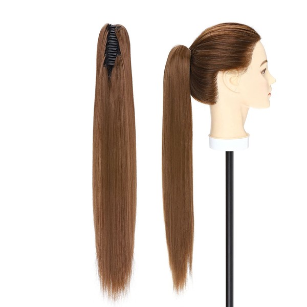 Claw on Ponytail Clip-In Extensions Hair Extension Claw on Ponytail Hairpiece One Piece Hairpiece Like Real Hair 53 cm Straight Light Brown