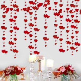 Valentine's Day Red Heart Garland Kit Double Sided Metallic Paper Hanging Banner Streamer for Engagement Anniversary Bridal Wedding Proposal Bachelorette Party Decoration Supplies (Red, 52Ft，4 Packs)