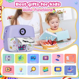 Instant Camera Children, Children's Camera Compact Cameras 1080P HD Instant Printing of Photos, Birthday Gift, Christmas Gift Toy from 3 4 5 6 8 7 9 10 11 Years Girls Boys 3 Rolls Photo Paper