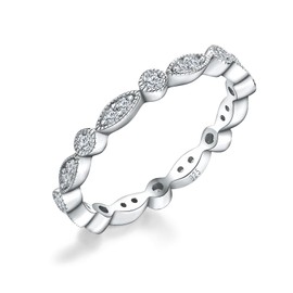 Women's Stackable Wedding Band Sterling Silver Rhodium Plated Eternity Band Rings 0.4 Cttw Moissanite Engagement Ring for Women, Size 6