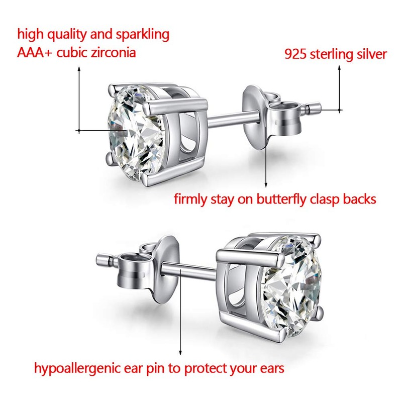 TTVOVO 925 Sterling Silver Stud Earrings, Round 4Prong Stud 6