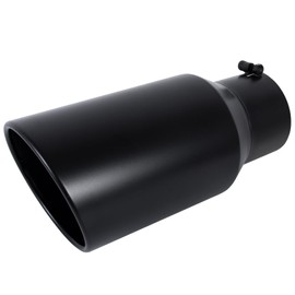 EVERESTWAY Stainless Steel 5 Inch Inlet Diesel Exhaust Tip Tailpipe, 7" Outlet 15" Long Rolled End Angle Cut Bolt On Exhaust Tail Pipe 5"x7"x15" Black Powder Coated Universal Car