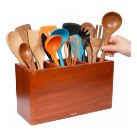 Organizador De Cubiertos Tenedores Cucharas De Madera Color Café