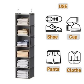 Hanging Closet Organizer – 6 Shelf Closet Storage, Foldable Closet Organizer With Hooks
