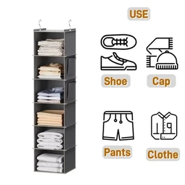 Hanging Closet Organizer – 6 Shelf Closet Storage, Foldable Closet Organizer With Hooks
