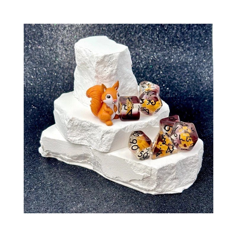 Sage's Baby Squirrel Familiar Resin Polyhedral Dice Set & Figurine
