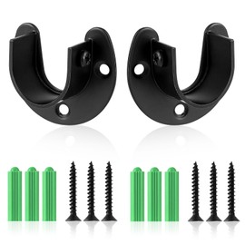 2 Packs Closet Rod Bracket, Stainless Steel Closet Pole Sockets U-Shaped Closet Rod End Supports with Screws Heavy Duty Flange Rod Holder for Closet Wardrobe Shower Curtain (Black)