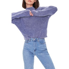 Forever 21 Women's Mineral Wash Mock Neck Sweater, Royal, Small