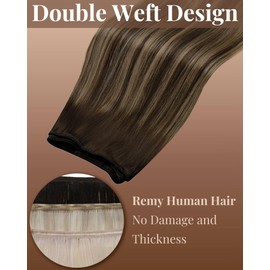 Hetto Weft Hair Extensions Human Hair Balayage Brown Sew in Human Hair Extensions Strawberry Blonde with Dark Brown Extensions Remy Hair 16inch 80g #4/27/4