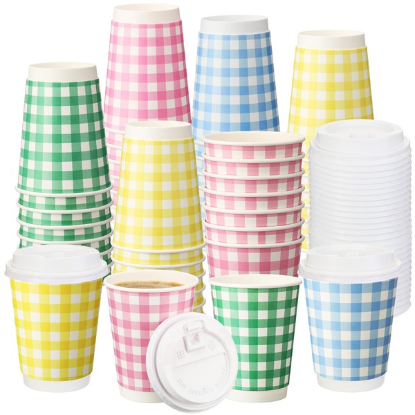 FoldTier 60 Pcs 12 oz Gingham Paper Drinking Cups 4