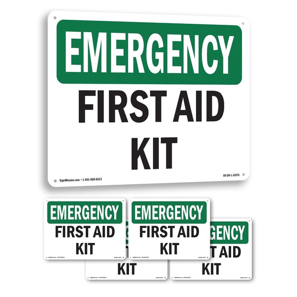 First Aid Kit OSHA Emergency Rigid Plastic Sign 14 Inch