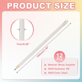 PATIKIL Round Wooden Pencils Bulk, 12 Pack HB Graphite Pencils with Eraser for Office Supplies, Engineering Marking Writing Art Drawing Supplies, White