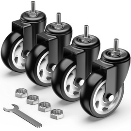 HOLKIE Caster Wheels 4 inch with No Brake Stem Casters, 3/8" -16 x 1 (Stem Diameter 3/8", Stem Length 1") Threaded Swivel Casters Set of 4 Heavy Duty Castors Black