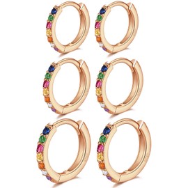 LIHELEI Silver Hoop Earrings for Women, S925 Sterling Silver Hoop Earrings with AAA Zirconia, Hypoallergenic, Small Sleeping Hoop Earrings for Birthday Gift, Silver/Gold/Rose Gold, Cubic Zirconia