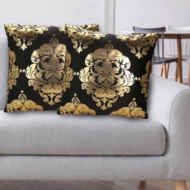 Betadistor Cushion Covers 2 Pack 45cm x 45cm Gold Flower Both Sides Gilding Throw Pillow Cases for Bed Living Rooms Sofa Couch Car Decor Pack of 2, Gold Flowers, 524-0527