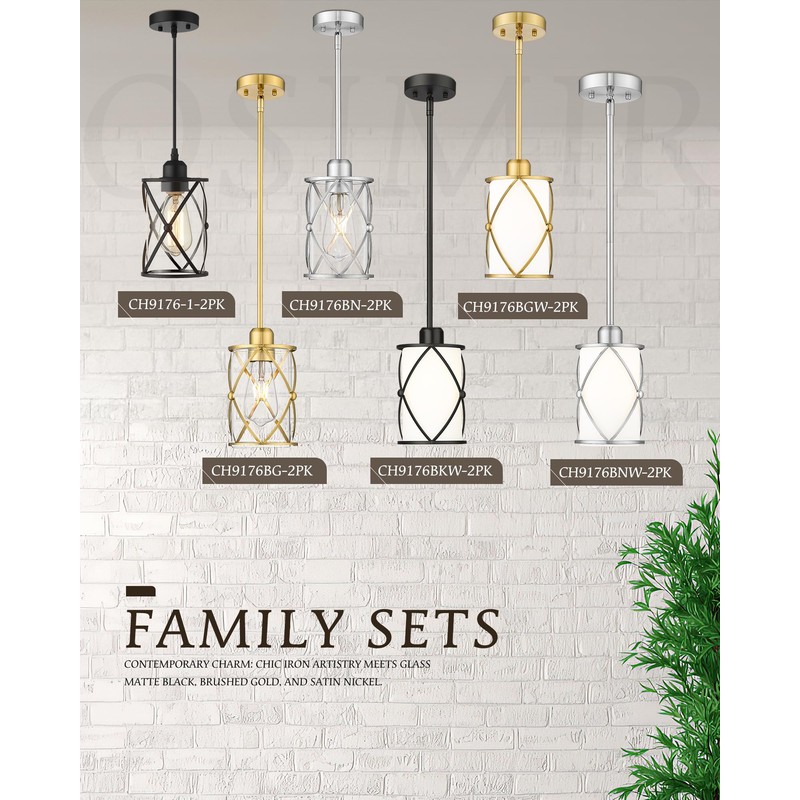 Osimir Glass Pendant Lights Kitchen Island, 2 Pack Modern Black