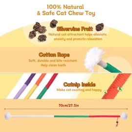 SEVENKA 3Pcs Cat Catnip Toys, 2.3ft/70cm Silvervine Cat Chew Toy for Teeth Cleaning, Kitten Toys, Cotton Rope Scratch Catnip Interactive Cat Toys for Indoor Cats Kittens Kitty Toy