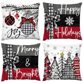 Christmas Cushion Covers 18x18 Inch Set of 4 Xmas Trees Farmhouse Cushion Cases Decorative Decoration for Home Sofa Cushion Covers 45 X 45 CM Cushion Covers Christmas Stag Snowflake Cushion Covers