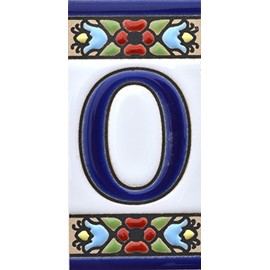 Number and letter signs. Hand painted ceramic tiles with dry rope technique (cuerda seca). Names, directions and signage. Mini FLORES drawing 7.3 cm x 3.5 cm. (letter "O")