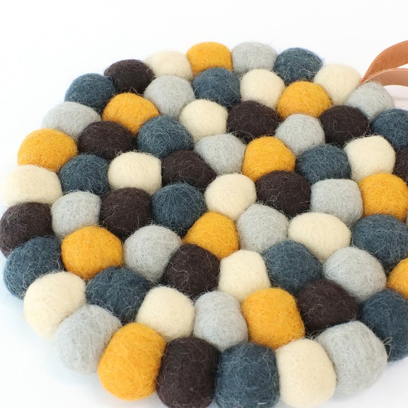 Trivet Felt Ball Yellow Gray